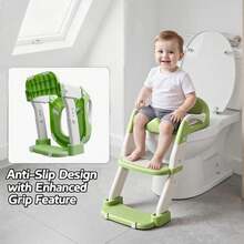Luminpool Children's Toilet Seat With Steps, 2-In-1 Toilet Step Stool For Toddlers, Soft, Non-Slip Seat Cover With Splash Guard And Built-In Footstool - Green - View 8