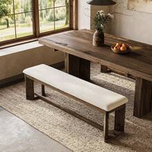 LITTLE TREE 160 Cm Country-Style Solid Wood Dining Bench, Antique Brown Legs, Seat Cushion Included, For Bed Foot, Hallway, Living Room - White/brown - View 11