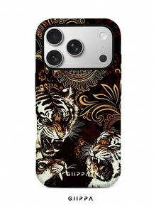 GIIPPA 1pc Black Base With Red Floral Texture And Tiger Pattern Design, Phone 17 Pro Max Phone Case, Compatible With Phone 16 Pro Max, 15 Pro Max, 14 Pro Max, Korean Style High-End Fashion Fun Phone Case, Compatible With 11/12/13/14/15/16 Pro Max Plus, Elegant Design Suitable For Men And Women, Perfect Gift For Girlfriend On Christmas, Valentine's Day, Easter, Wedding Season And Birthday! - Black - View 1