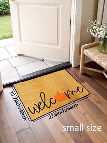 1pc, Autumn Harvest Festival Minimalist Orange Pumpkin Welcome Pattern Printed Indoor Doormat, Seasonal Style Machine Washable Polyester Fiber Doormat, Suitable For Living Room, Bedroom, Daily Decoration, All Seasons - Yellow - View 14