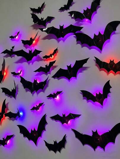 24/12/3 pièces Autocollants de chauve-souris 3D phosphorescents, Décalcomanies murales lumineuses d'Halloween, Autocollants de fenêtre effrayants amovibles pour porte de garage, jardin, maison, fête, bar