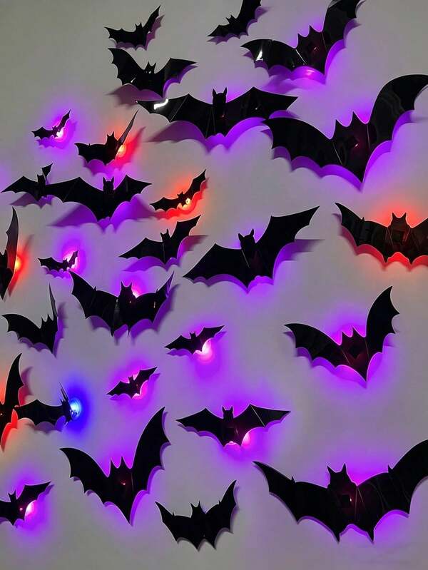 24/12/3 piezas Pegatinas 3D de Murciélagos que Brillan en la Oscuridad, Calcomanías Luminosas de Halloween para Pared, Adhesivos Removibles Espeluznantes para Ventanas, Puerta de Garaje, Patio, Hogar, Fiesta y Decoración de Bar