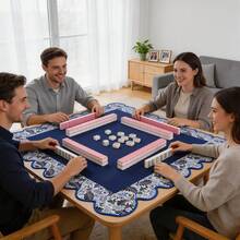 Mahjong Mat With Scalloped 31.5"X31.5" Non-Slip & Noise Reduction American Mahjong Mat For Mahjong Table Poker Board Games Mahjong Gift With Carrying Bag, Dice & Wind Indicator - Royal Blue - View 7
