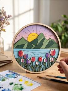 DIY Hand-Painted Floral Wooden Craft Kit, Home Decor Wooden Art, Paintable Layered Wooden Floral Art Set - Floral Round Decoration - View 9