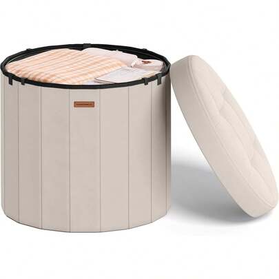 2026-Exclusive  NEW:Mazie Colección - Banco Redondo, Taburete Reposapiés Plegable con Tapa, para Dormitorio, Sala de Estar, Entrada, Beige Capuchino MLSF608L01