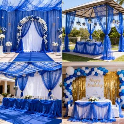 High Quality Royal Blue Sheer Net Fabric Roll - Wrinkle Resistant Polyester Tulle For Wedding Arch, Doorway Curtain, Balcony Decoration, Craft Projects And Festive Gift Packaging