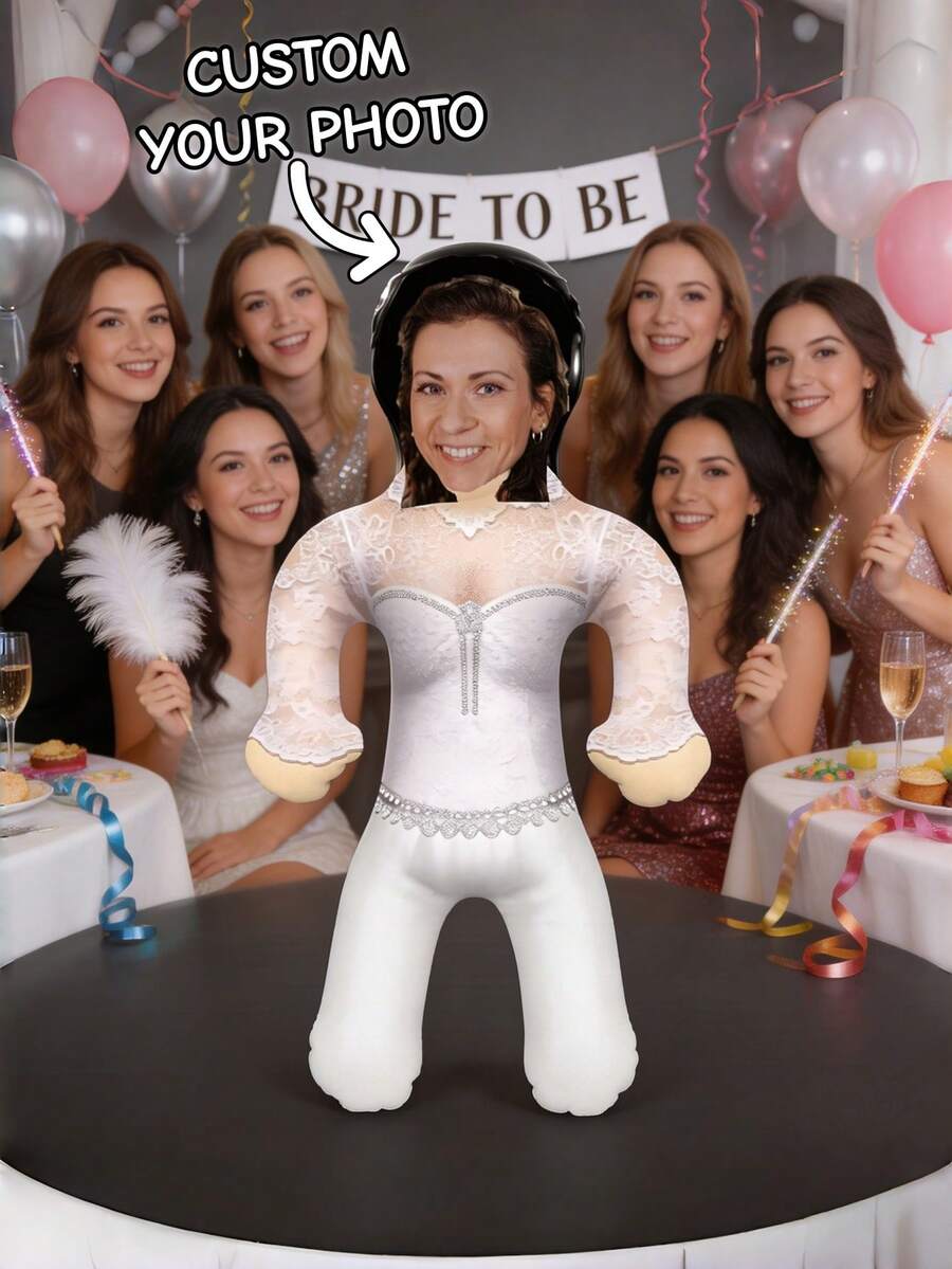 1Pc Personalized Bride Inflatable Blow Mold Prop - Custom Photo Pink Bachelorette Party Decoration, Funny Bride-To-Be Celebration Accessory, Bridal Sh