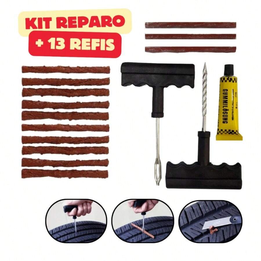 Kit Reparo Pneu Sem Camara Carro E Moto Refil Selante Remendo Macarrão - A - Visão 1