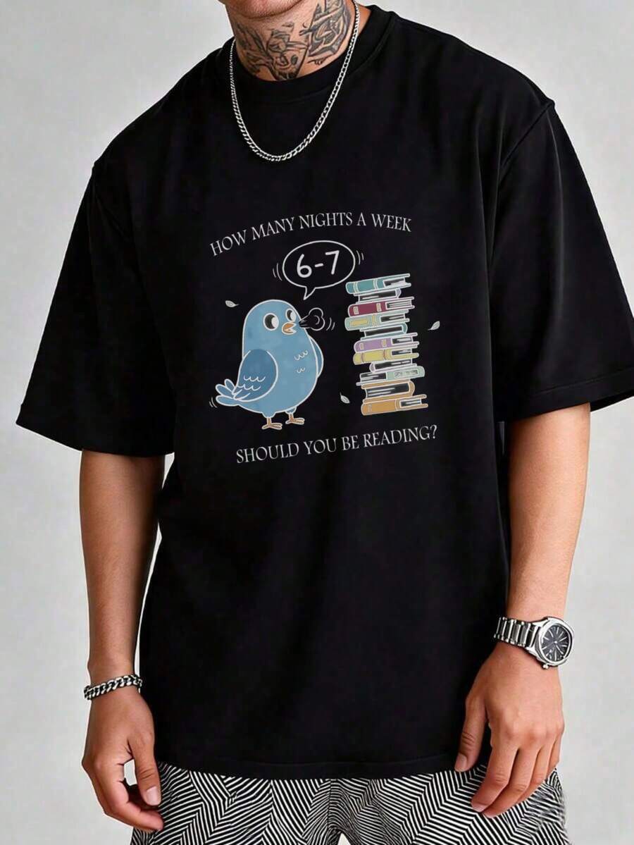 Women's T-Shirt With Funny And Humorous Graphic, Design Featuring A Book-Loving Bird Quote, Ideal For Everyday Summer Wear, Gift For Book Lovers And - 黑色 - 查看 1