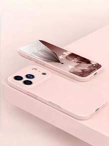 Elegant Beige Candy Color Luxury Silicone Phone Case, Soft Skin-Friendly Comfortable Shockproof Anti-Drop Ultra-Thin Protective Shell Compatible With IPhone 17 16 15 14 13 12 11 Pro Max Plus Air - Gray Powder - View 4