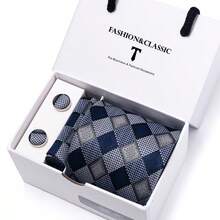 AlanKing 3-Piece Set: Blue Necktie, Pocket Square & Cufflinks, Romantic White Gift Box, Suitable For Formal Business, Wedding,Festival,Fathers Day Gift - Color Mixing - View 24