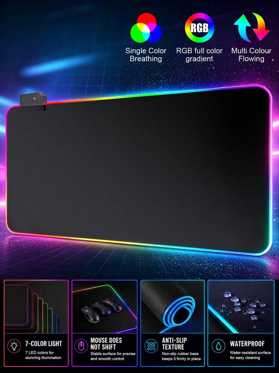 Large RGB Gaming Mouse Pad, Extended LED Glowing Desk Mat With Multicolor Light Modes, Non-Slip Rubber Base & Waterproof Surface, Gaming Mousepad For PC Laptop Gamers & Office Use - View 1