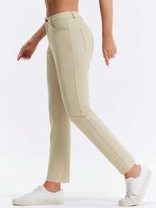HOTSUIT Women's Knitted Joggers, Lightweight Elastic Solid Color Pants, Suitable For Daily Sports Wear - Khaki - View 4