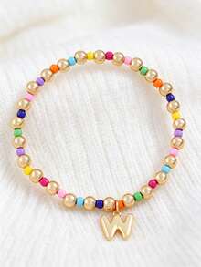 1 Buah Gelang Huruf Manik-Manik Kecil untuk Anak Perempuan, Gelang Elastis dengan Liontin Huruf Awal Tunggal A-Z Kustom, Gelang Manik-Manik Buatan Tangan Berwarna-warni Gaya Boho yang Dapat Ditumpuk, Aksesori Harian - MultiWarna - View 15