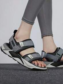 PUMA Velo Sandals Synthetic Leather Fabric Comfortable Beach Sandals Unisex Black Grey - Gray Black - View 1