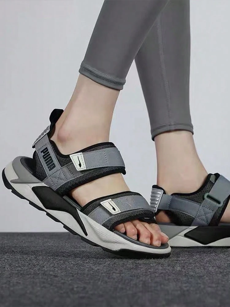 PUMA Velo Sandals Synthetic Leather Fabric Comfortable Beach Sandals Unisex Black Grey - Gray Black - View 1