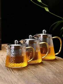 1pc Thickened Glass Teapot With Stainless Steel Strainer, Lead-Free High Borosilicate Glass Heat-Resistant Teapot, Home Use Tea Brewing Teapot, Tea Set - Multicolor - View 4