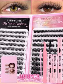 340/380/400pcs Mixed High-Density Eyelashes, DIY Natural Slim Eyelash Clusters, Easy To Wear, Reusable Single Eyelashes, Beautiful Eyelashes, Enlarged Eyes, Including Glue, Tweezers, Brushes, Suitable For Beginners, Back To School Season Eyelashes - Multicolor - View 16
