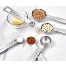 5/7/12pcs Stainless Steel Measuring Cups And Spoons Set, Baking Measuring Cups, Kitchen Gadgets, Cooking And Baking Kitchen Tools, Suitable For Most Spice Jars (Silver) - Silver - View 8
