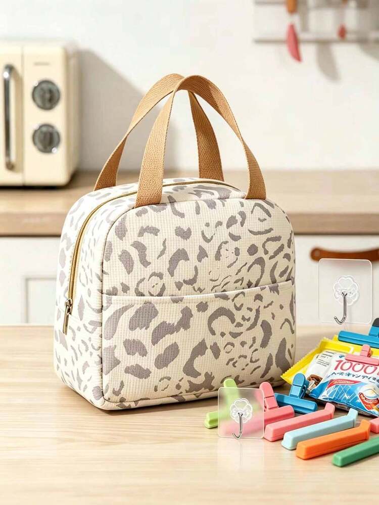 1pc New Ink Pattern Insulated Lunch Bag, Bento Box Bag, Outdoor Travel Cooler Bag, Picnic Bag - Multicolor - View 10