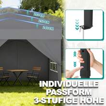 Pop up Pavillon UPF 50+ Wasserdicht 3-stufig Höhenverstellbar Faltbar Gartenpavillon mit Seitenwänden für Garten Terrasse Party Camping - Hellgrau - Übersicht 6
