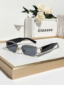 1 Paar Damen Metall Quadratisch Schmal Rahmen Retro Hip-Hop Koreanischer Stil Vielseitige Mode Brille, geeignet für den täglichen Gebrauch, Urlaub, Sonnenschutz, Hochzeitssaison - Damen - Silber - Übersicht 6