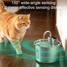 Automatic Pet Water Dispenser - Stainless Steel Material, Lithium-Ion Battery Powered, 74oz/2.2L Capacity, With Water Level Window For Easy Monitoring - Suitable For Cats And Puppies - Base And Interior Easy To Clean, Automatic Water Supply - 2.2L - View 3
