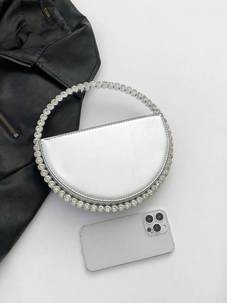 Classic Luxury Style Ladies' Artificial Leather Round Portable Elegant Temperament Handbag, Suitable For Parties, Dinners, Dances, Weddings. - Silver - View 6