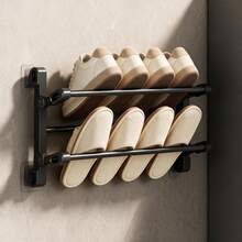 No-Drill Wall-Mounted Slippers Rack, Aluminum Foldable Double-Layer Shoe Rack With Drainage Holes, Bathroom Storage Solution, Home Shoe Rack, Hanging Shoe Rack, Suitable For Small Spaces, Apartment Living, Bathroom Storage, Ideal Choice For Home And Renters - Grey - View 11