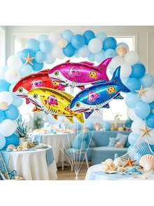 4pcs 4-Color Underwater Shark Foil Balloons, Suitable For Birthday Party Decoration, Theme Party Setup, Ocean Theme Decor, Marine Animal Theme Atmosphere Decoration - Ocean Sharks - View 3