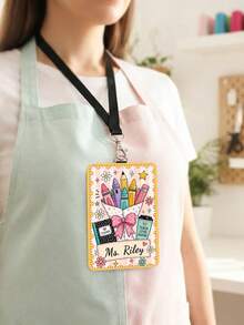 1pc Customized Teacher Name Badge Lanyard, Personalized School Supplies Graffiti ID Card Holder, Back To School, Teacher Appreciation Gift, Luggage Name Tag - Multicolor - View 11