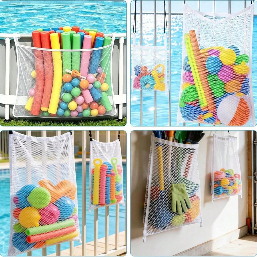 1pc Poolside Mesh Storage Bag With Adjustable Zipper Tie, Ground Pool Float Storage Net, Floating Storage Hanging Bag For Pool Accessories And Beach Balls