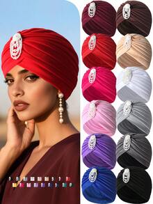 1pc Women's Pearl Pendant Watermelon Hat, Simple Retro Headband Hat, Headscarf Hat - Multicolor - View 1