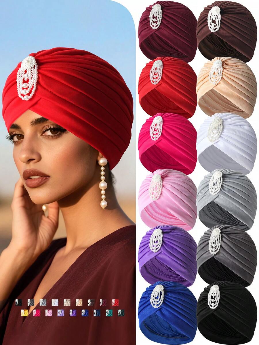 1pc Women's Pearl Pendant Watermelon Hat, Simple Retro Headband Hat, Headscarf Hat - Multicolor - View 1