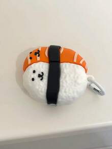 1pc 3D Salmon Sushi Shaped Silicone Earphone Protective Case, With Carrying Strap, Cute Cartoon Face Design, Full Coverage Shockproof Protective Cover, Compatible With AirPods 4, 3, Pro, Pro 2, Pro 3, Suitable For Airports And Other Public Places - Multicolor - View 6