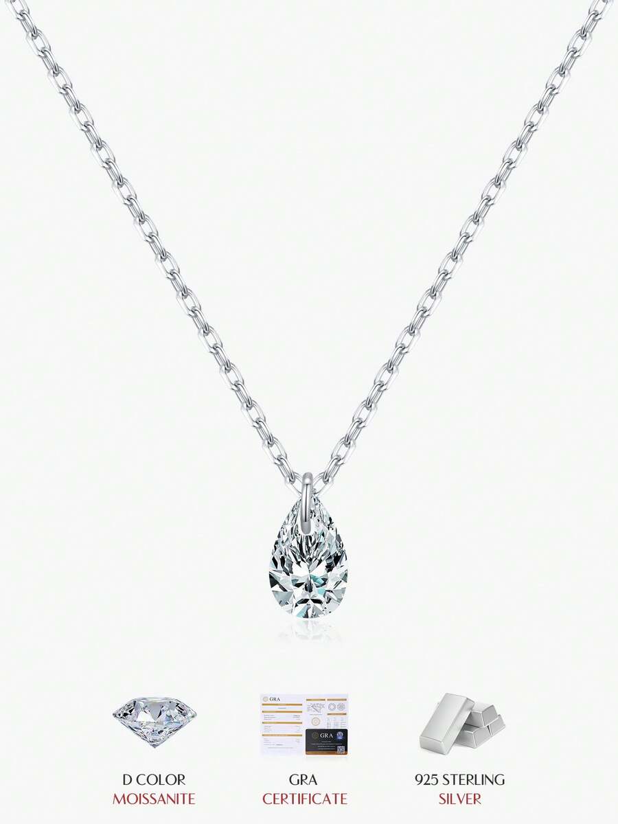 MODIAN Water Drop Moissanite Necklace 925 Sterling Silver Simple Link Chain Fashion Pendant Necklace For Women Fine Jewelry - Silver - View 1