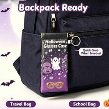 Halloween Ghost Pumpkin Soft Glasses Case For Women, Portable Glasses Pouch Built-In Lens Cleaning Cloth Anti-Scratch Eyewear Care Bag With Keyring - Multicolor - View 7