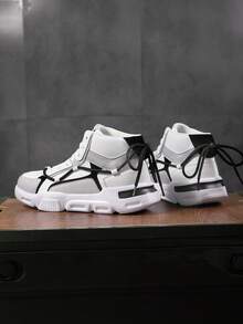 Men's Patchwork Colorblock Design Casual Sneakers, Personalized High-Top Versatile Comfortable Sports Shoes - white ash - View 8