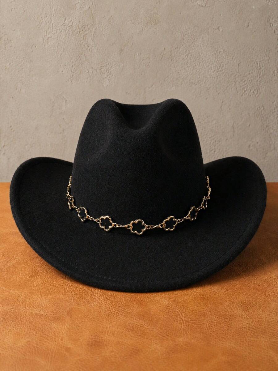 1 pieza Cadena de sombrero con flor hueca, cadena decorativa de metal elegante y linda, accesorio de moda para sombrero, adecuado para festivales, fiestas, bodas y uso diario - Flor de ciruelo - Ver 1