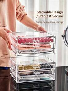 1pc Large Capacity 72-Slot Acrylic Jewelry Box, Transparent Multi-Layer Stackable Drawer Organizer, Jewelry Storage & Organization, Holiday Gift - Transparent - View 7