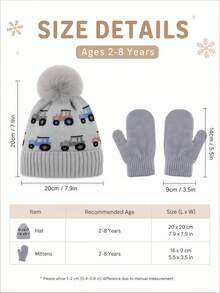 4PCS Set Topi Rajut, Syal, dan Sarung Tangan Anak Usia 2-8 Tahun dengan Motif Mobil, Pelindung Telinga, Topi Musim Dingin Hangat untuk Cuaca Dingin - 4 buah - View 3