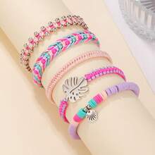 5pcs Set Fashionable Ocean-Inspired Metal Leaf, Seashell & Beaded Adjustable Handmade Woven Bracelet, Suitable For Women's Daily, Vacation, Beach Outfit - Multicolor - View 4
