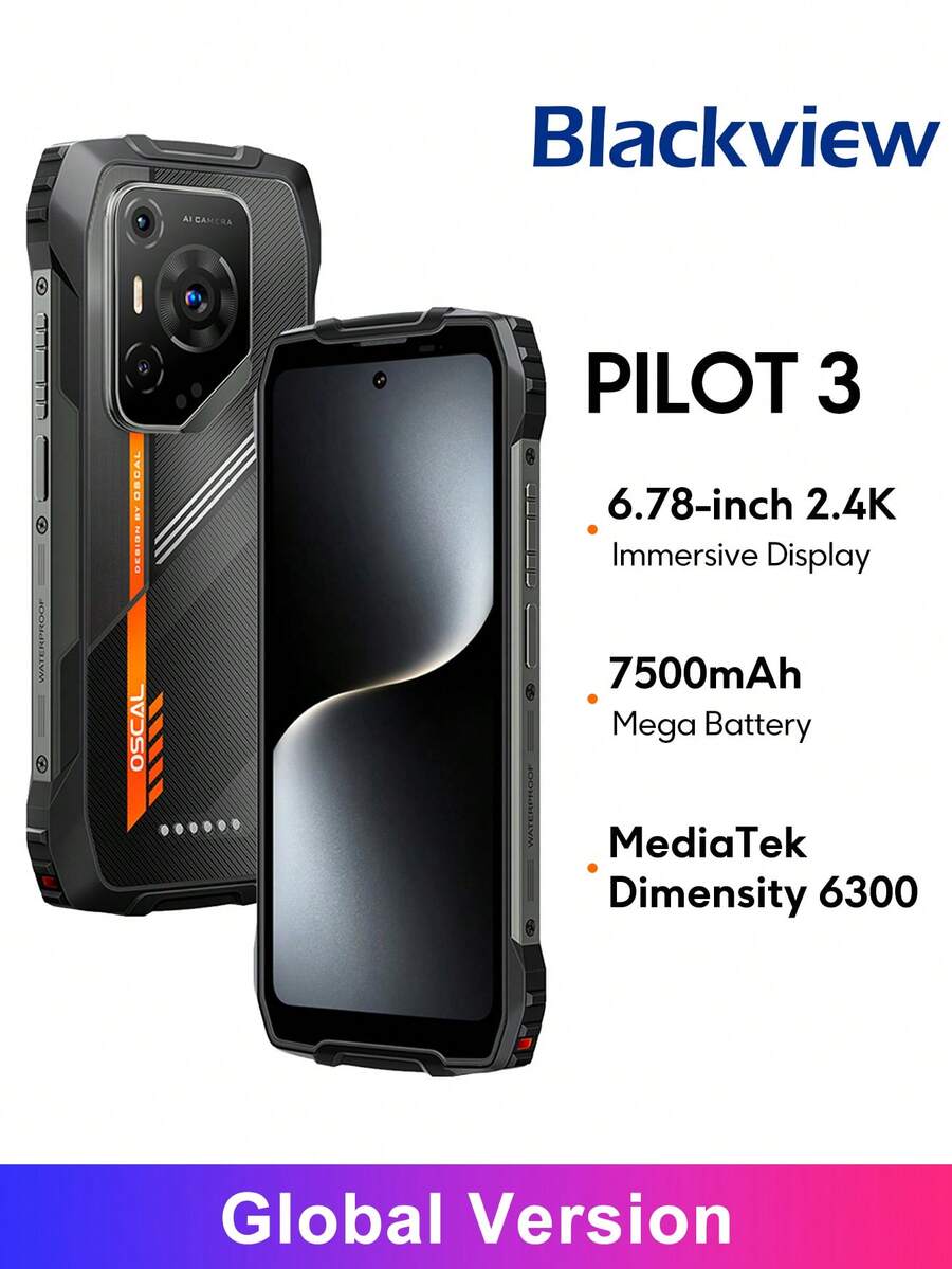 Blackview Oscal Pilot 3 5G AI 強固型手機 全球版 6.78 吋 2.4K 螢幕 120Hz 智慧 AI 刷新率 50MP AI 主鏡頭與 20MP 夜視相機 MediaTek Dimensity 6300 CPU 7500mAh 電池 33W 快充 - 黑色 - 查看 1