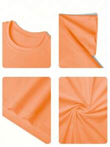 Camiseta de manga corta estampada tipo pulóver para niña preadolescente, 1 pieza, top de verano para estudiante joven, estilo casual para calle, playa, vacaciones, aeropuerto, desayuno, escuela y uso diario, versátil para combinar - Naranja Coral - Ver 5