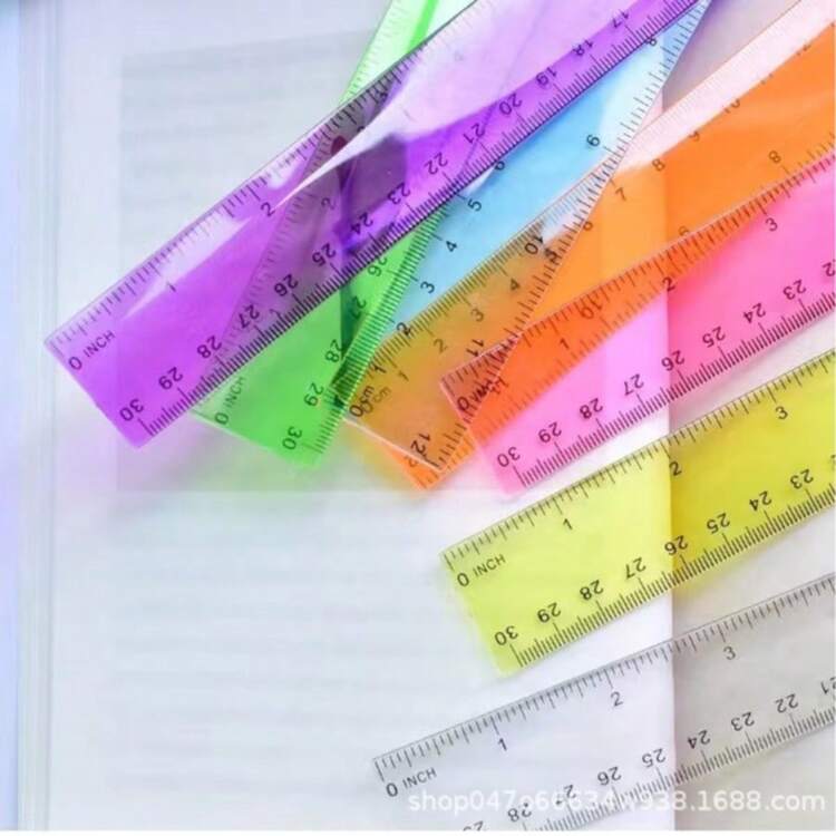 1pc 12-Inch Flexible Transparent Plastic Ruler, Multi-Color, With Centimeter And Inch Scales, Suitable For Classroom, Office, For Teachers And Students, Essential School Supplies - Multicolor - View 5