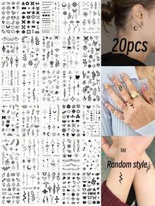 (10 piezas/paquete) Mini pegatinas de tatuajes temporales para la punta de los dedos de estilo oscuro, con patrones exquisitos y claros, adecuadas para diversas necesidades de combinación, que incluyen estrellas, luna, flores, constelaciones, corazones y cientos de otros diseños - Multicolor - Ver 10