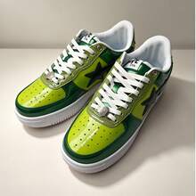 A BATHING APE Bape 休閒滑板鞋 拼色星星Logo 亮面休閒鞋 螢光深綠色 男女款鞋 - 螢光墨綠 - 查看 2
