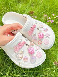 20pcs Pink Ocean Series Shoe Charms, Shell, Starfish, Bow DIY Accessories, Charm Set For Perforated Slippers - Pink - View 8