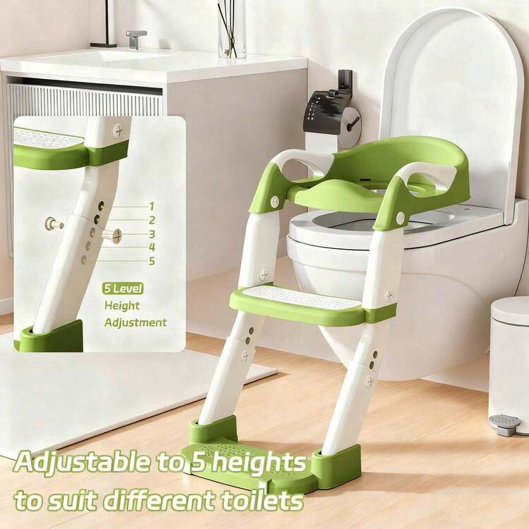 Luminpool Children's Toilet Seat With Steps, 2-In-1 Toilet Step Stool For Toddlers, Soft, Non-Slip Seat Cover With Splash Guard And Built-In Footstool - Green - View 6