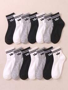 5/10/20 Pairs Random Style Children's Mid-Calf Sports Socks, Classic Black/White/Grey Colorway, Suitable For Daily Wear, Back To School, Travel, Outdoor Running, Kids Gift - Multicolor - View 2